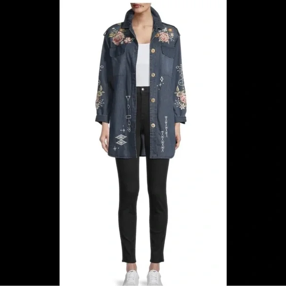 🔥🔥NWT Johnny Was Umoya Oversized Denim Blue With Floral Embroidery Jacket Large - Picture 10 of 14